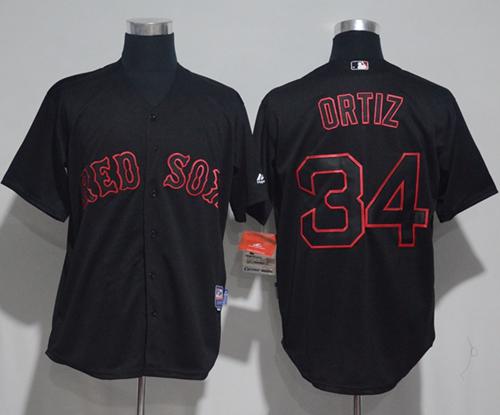 Red Sox #34 David Ortiz Black Strip Stitched MLB Jersey